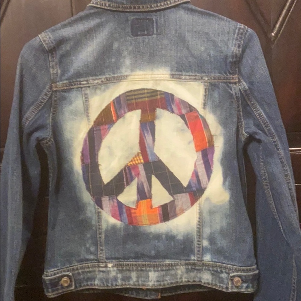 Custom bleached peace sign jean jacket